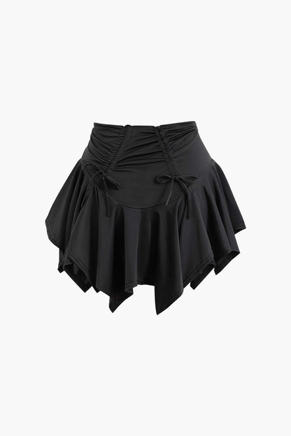 Vintage Ruched Drawstring Asymmetric Mini Skirt