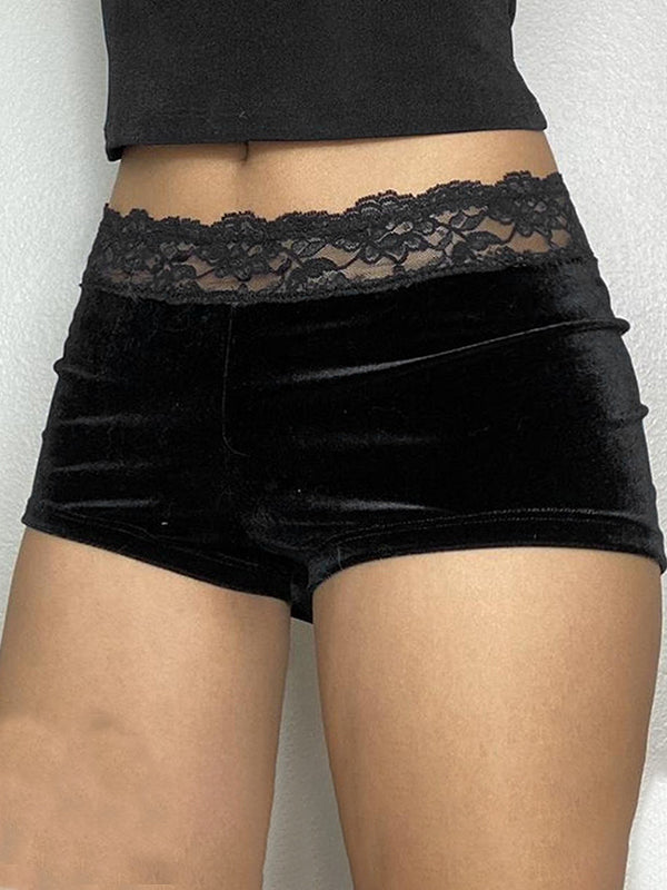 Black Vintage Lace Trim Shorts