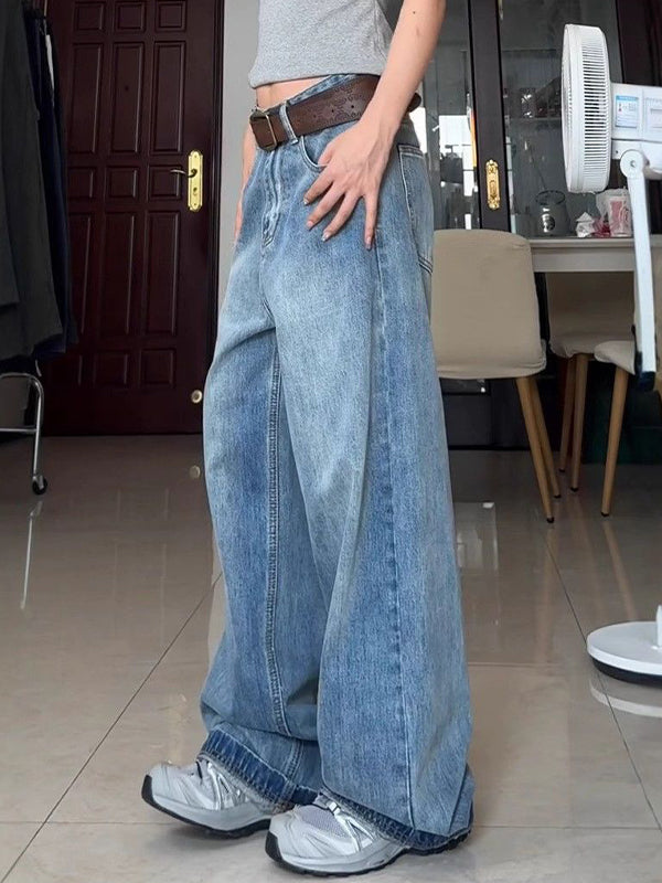 Blue Vintage Water Washed Straight Tube Boyfriend Jeans