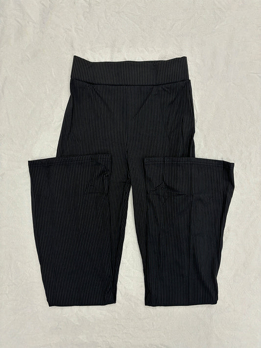 Black Y2k Stretchy Ribbed Flare Leg Pants