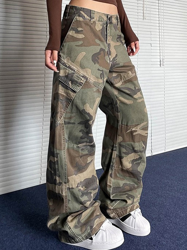 Green Vintage Camouflage Print Cargo Pants