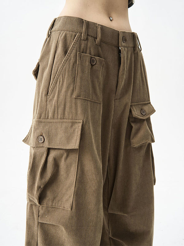 Vintage Street Corduroy Cargo Pants with Multi Pockets