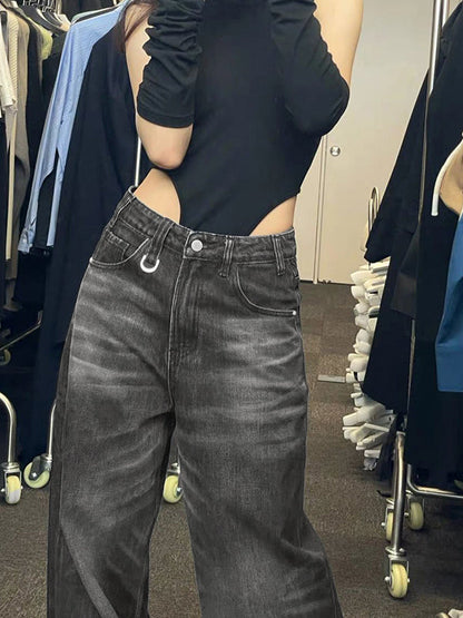 Dark Hip Hop Washed Effect Baggy Boyfriend Jeans
