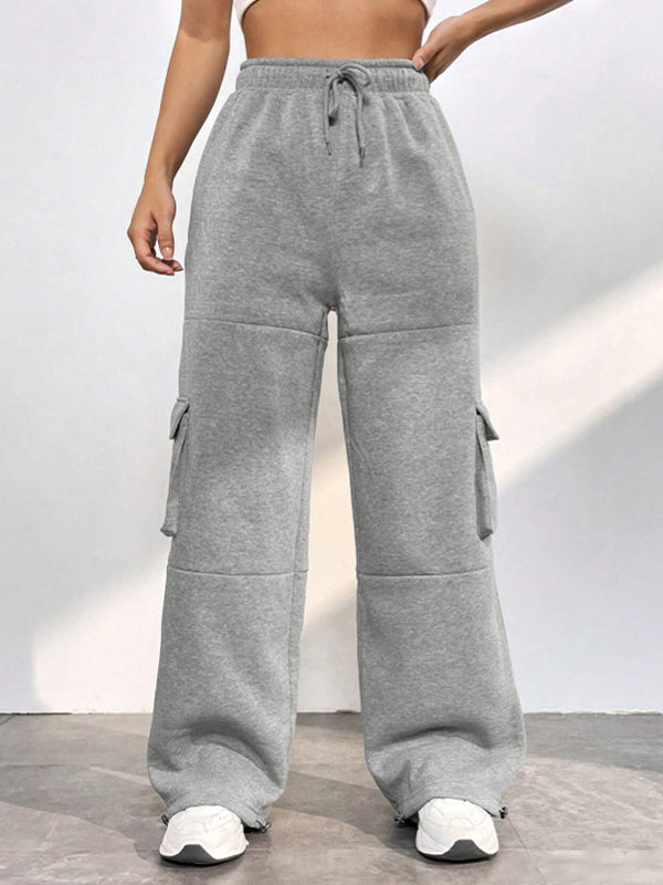Grey Vintage Flap Pocket Lace Up Sweatpants