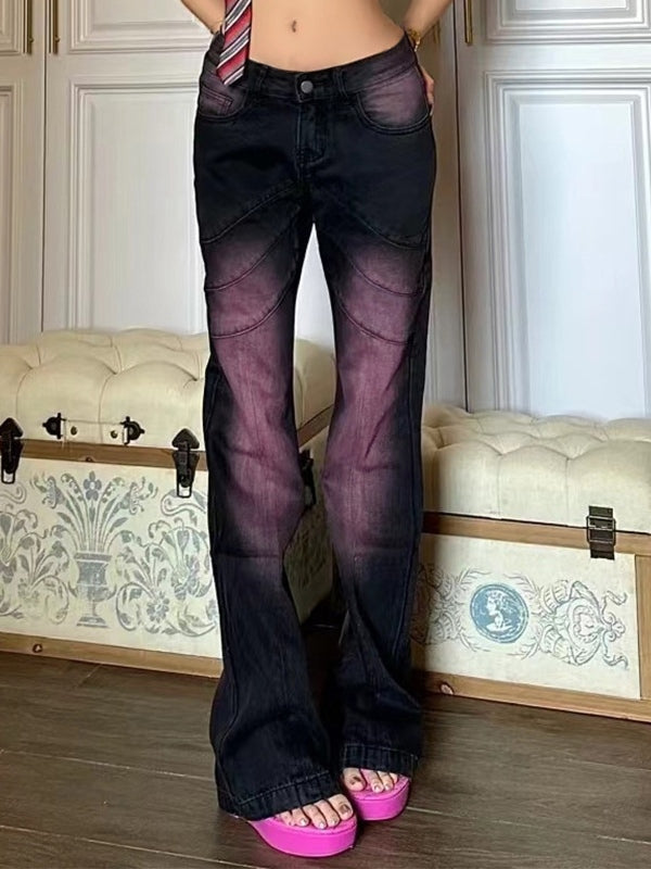 Ombre paarse Y2K slanke flare jeans met lage taille