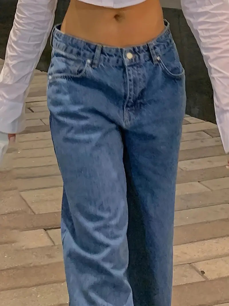 Donkerblauwe jaren 90 losse baggy boyfriend jeans met lage taille