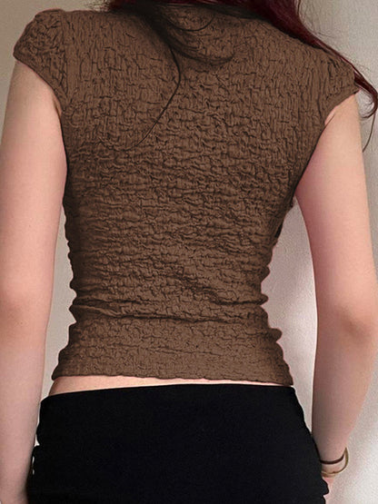 Brown Vintage Lace Patchwork Short Sleeve Tee