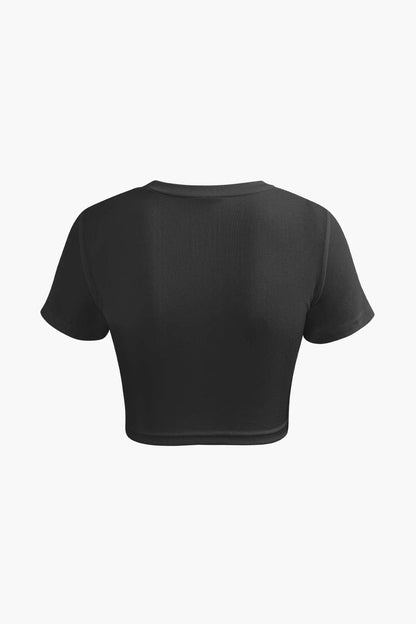 Effen kleur retro geribde crop top met gedraaide zoom