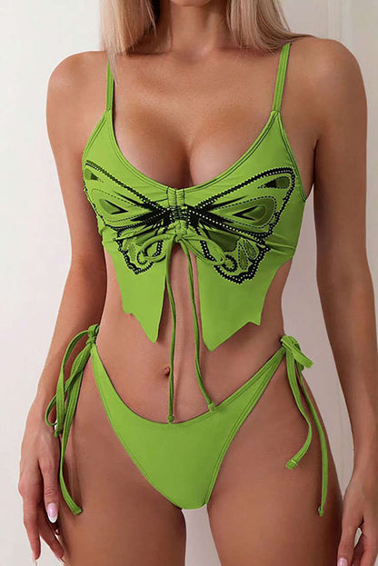 Ensemble de bikini à lacets à motif papillon Y2K