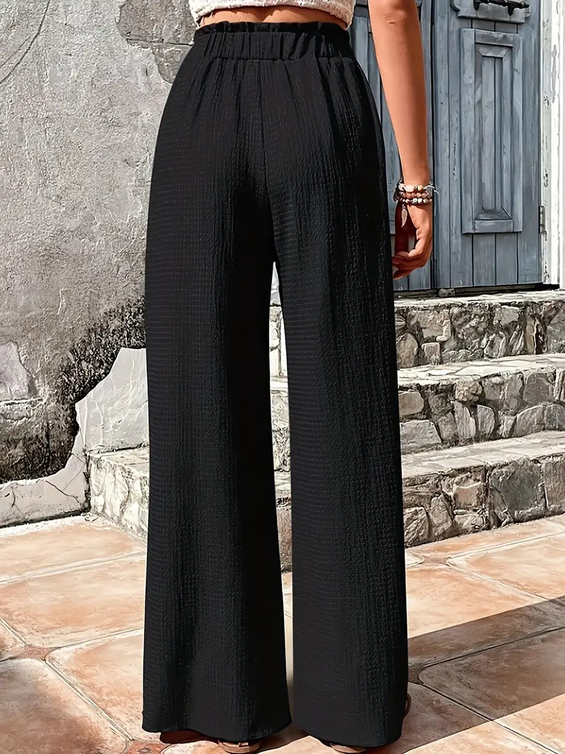 Solid Color Casual Drawstring High Waist Pants