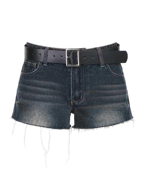 Donkere denimshort met lage taille en riem