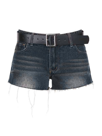 Short en jean foncé taille basse avec ceinture