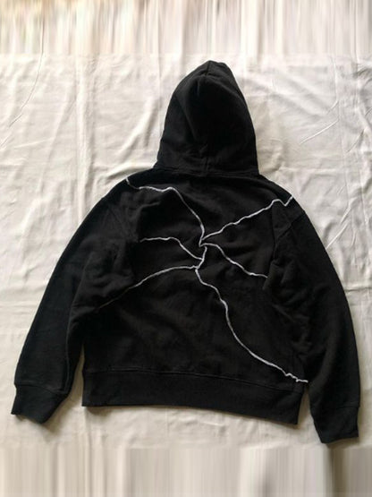 Black Vintage Eye Pattern Oversized Hoodie