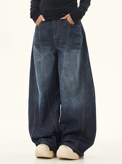 Dark Blue Vintage Oversize Structured Scimitar Jeans