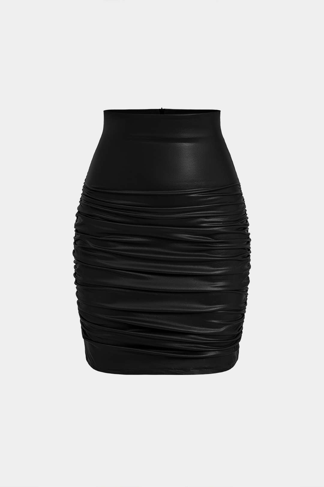 Solid Color Y2k Faux Leather Ruched Skirt