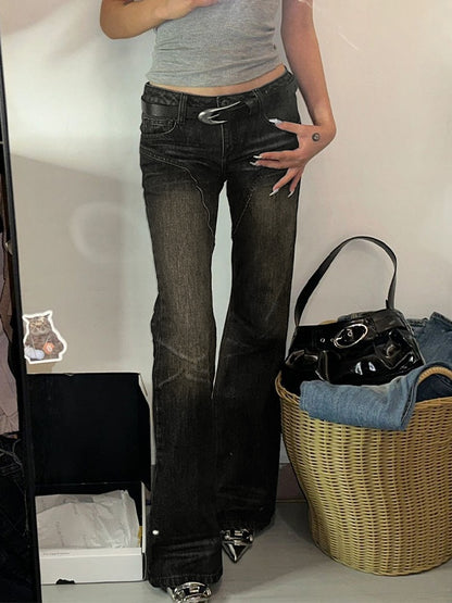 Dark Y2K Low Waist Splice Flare Jeans