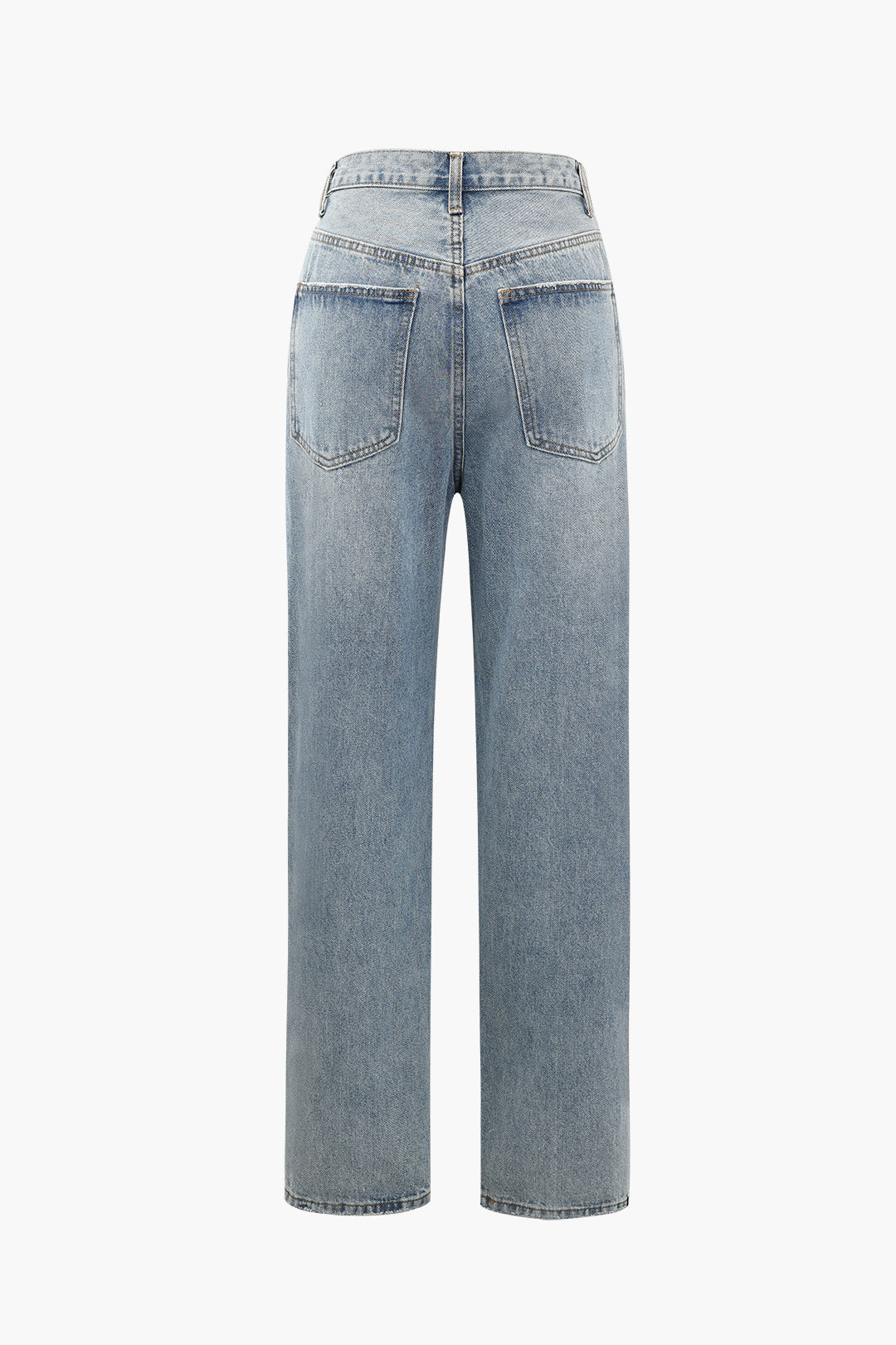 Blauwe vintage jeans met asymmetrische taille en rechte pijpen