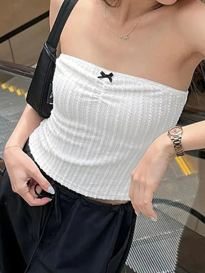 Haut bandeau blanc à nœud texturé French