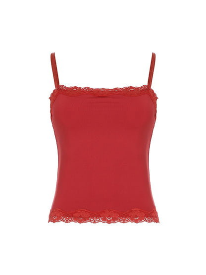 Red Vintage Revealing Neckline Slimming Cami Top