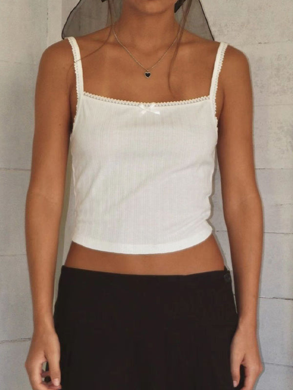 Witte Y2K slim-fit cami-top met strikkant