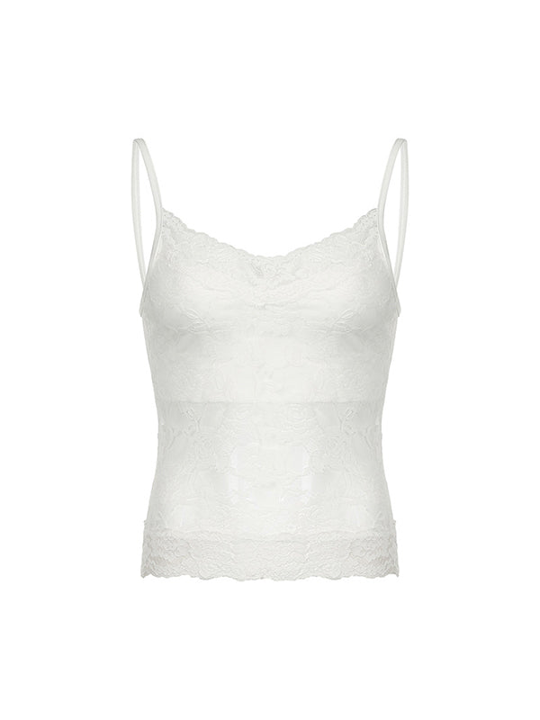 White Vintage Perspective Lace Slim Cami Top