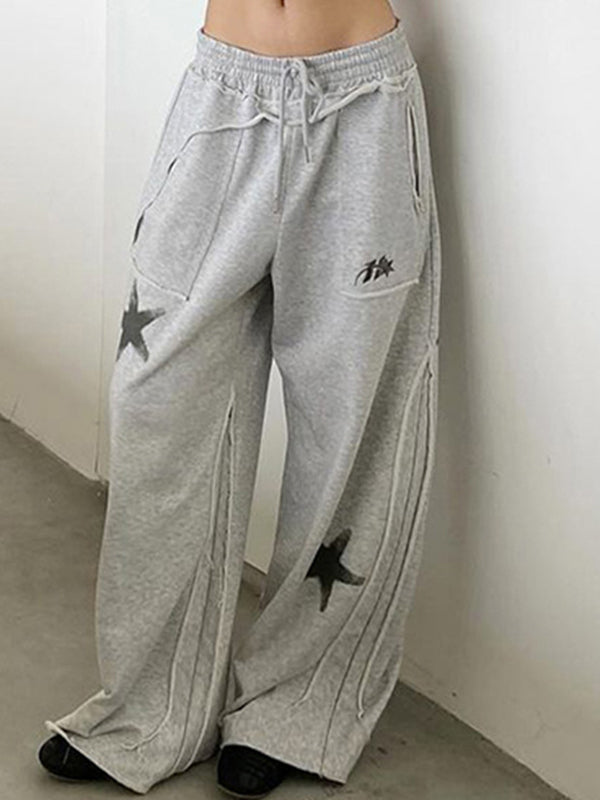 Gray Y2k Star Print Sweatpants