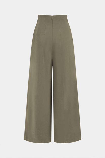 Solid Color 2000s Pleated Asymmetrical Wide Leg Trousers