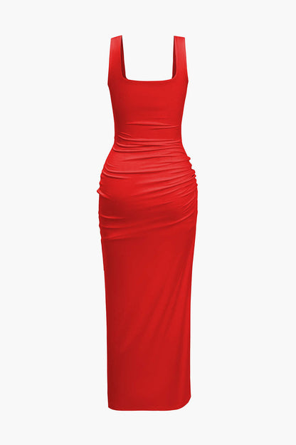 Solid Color Y2k Twist Front Cut Out Slit Midi Dress