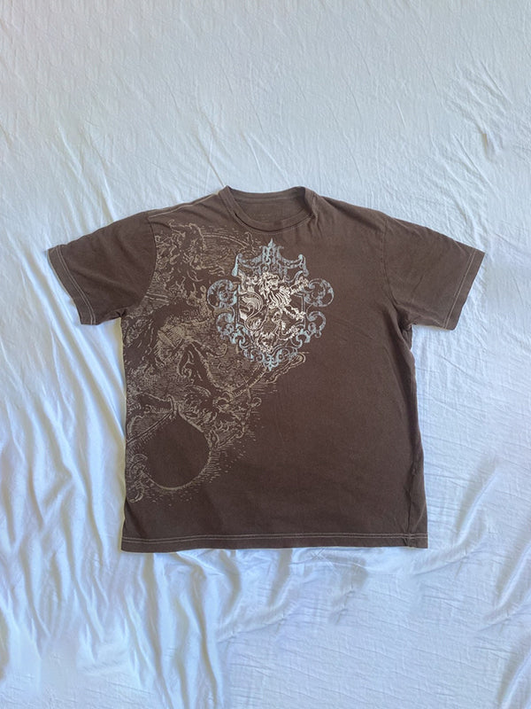 JY bruin punk oversized T-shirt met korte mouwen en print