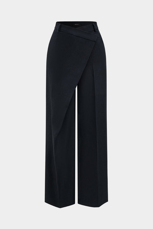 Solid Color Vintage Asymmetrical Wide Leg Trousers