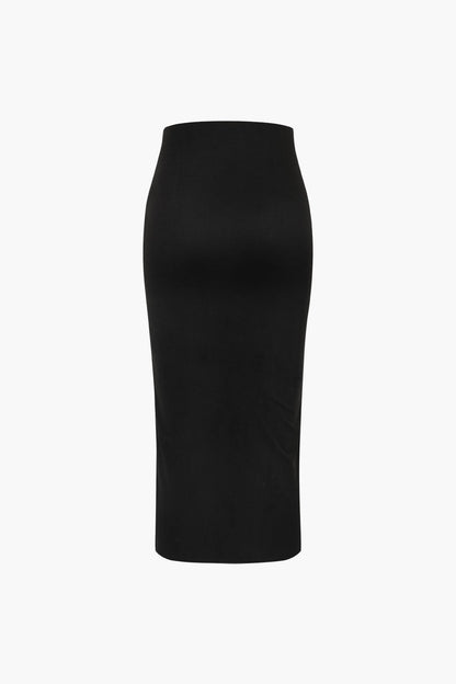 Black Y2k Pothook Detail Slit Midi Skirt