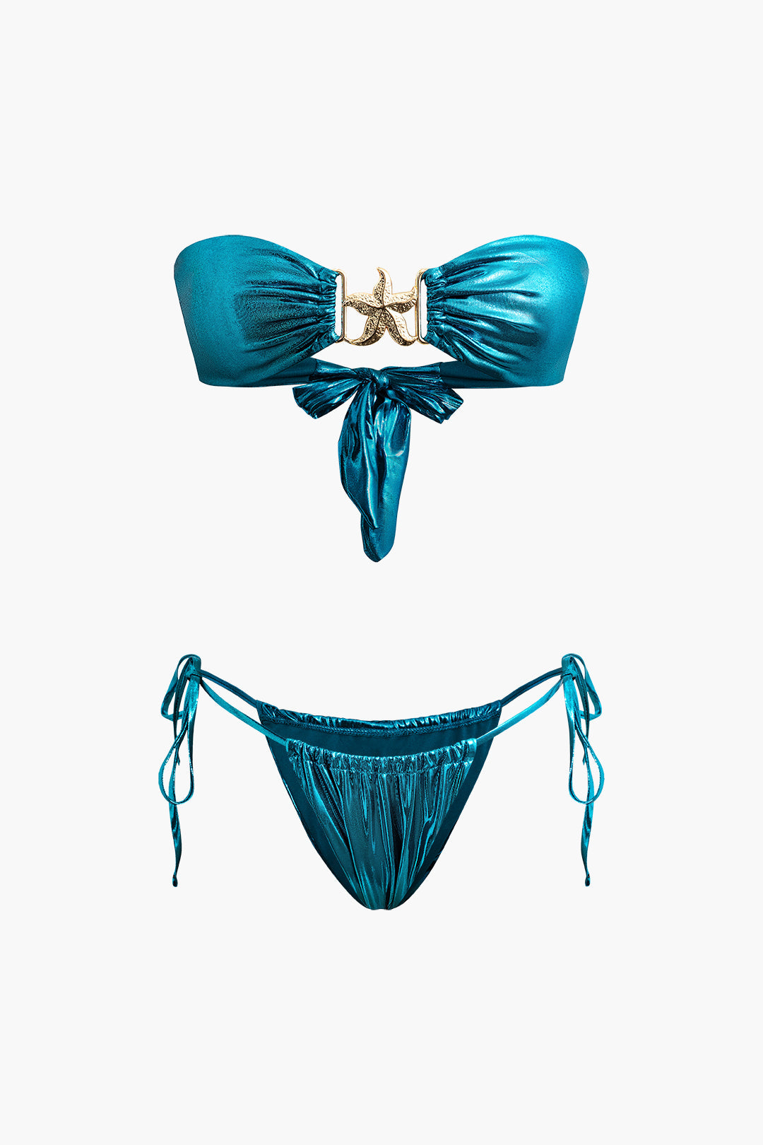 Ensemble de bikini froncé avec nœud à nouer, décor d'étoile de mer vintage