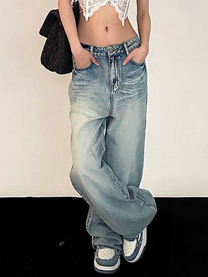 Vintage gewassen losse boyfriend jeans met dweildetail