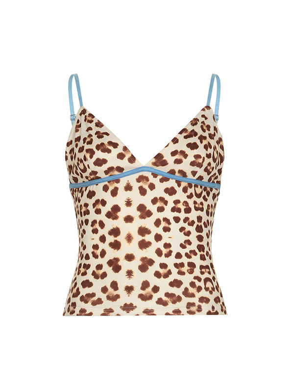 Brown Y2k Personalised Leopard Print Suspenders Cami Top