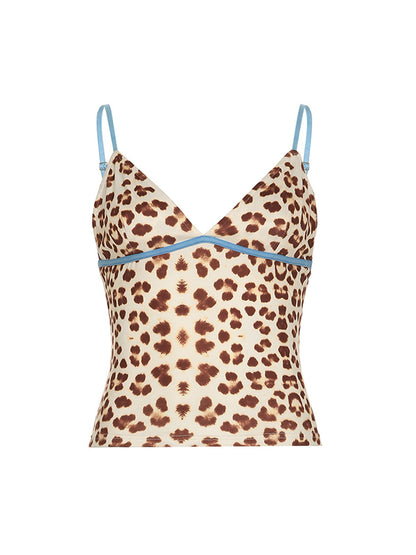 Brown Y2k Personalised Leopard Print Suspenders Cami Top