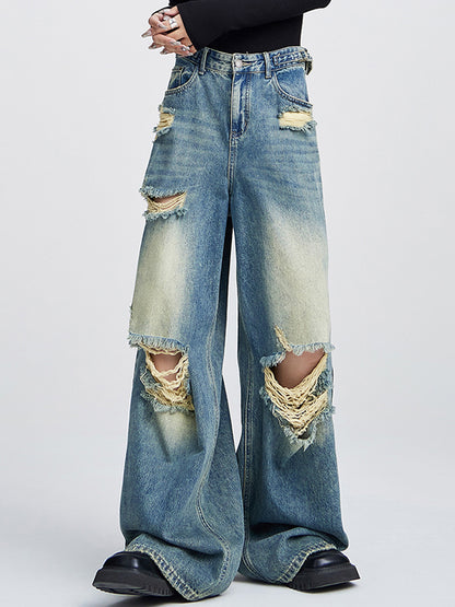 Vintage Loose High Waist Straight Leg Ripped Jeans