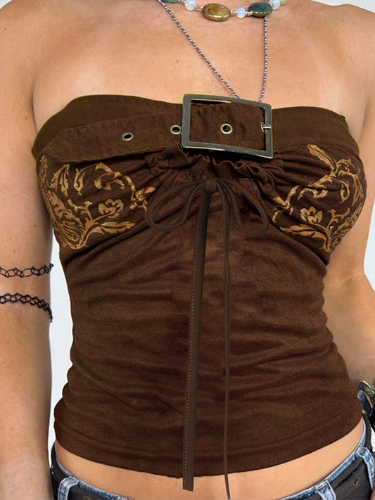 Haut bandeau creux à ceinture et imprimé vintage 