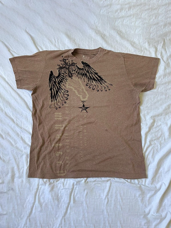 Bruin vintage oversized T-shirt met korte mouwen en print