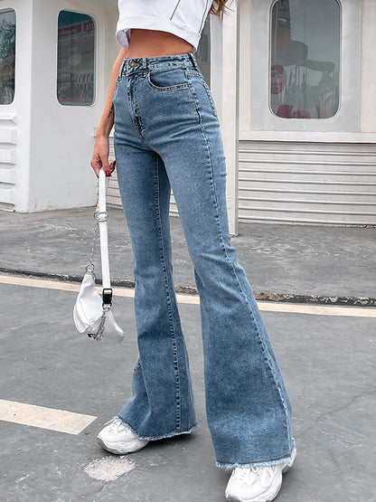 JY blauwe vintage gewassen stretchy flare jeans met hoge taille