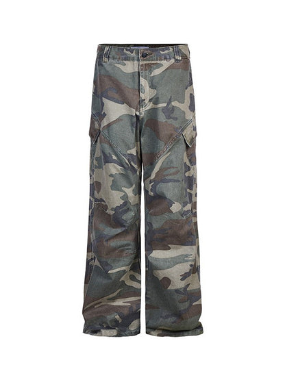 Green Vintage Camouflage Print Cargo Pants