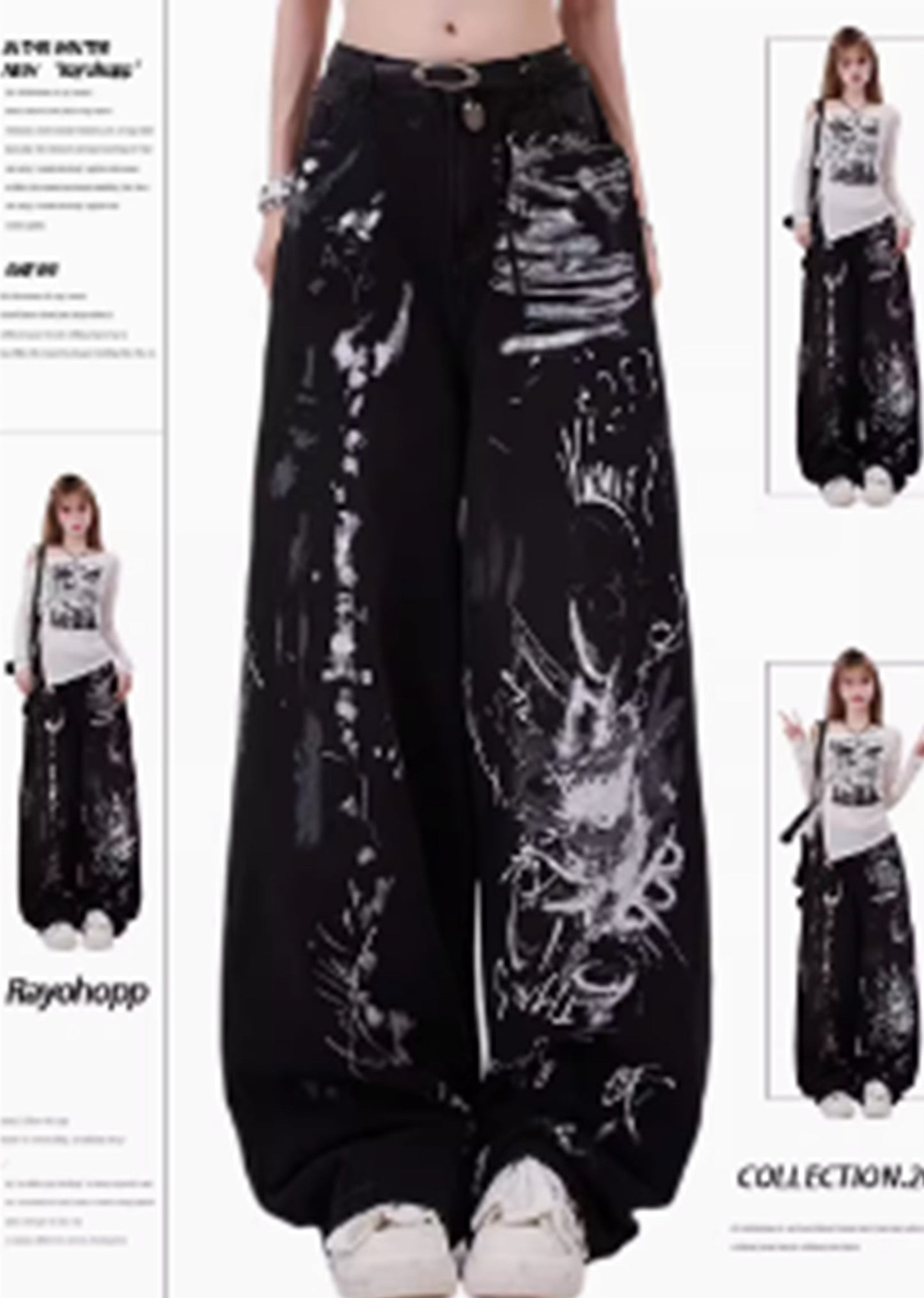 Zwarte grunge graffiti print baggy jeans