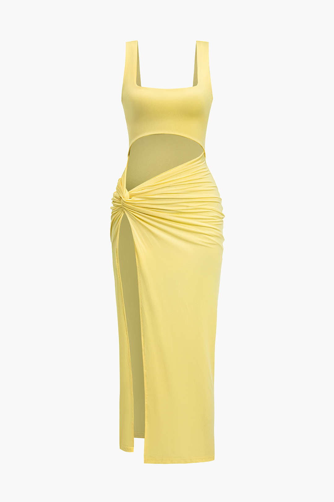 Solid Color Y2k Twist Front Cut Out Slit Midi Dress