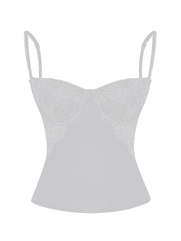 White See Through Lace Splice Slim Corset Top