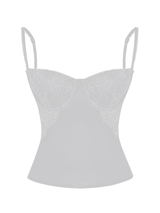 Haut corset slim blanc transparent en dentelle épissure