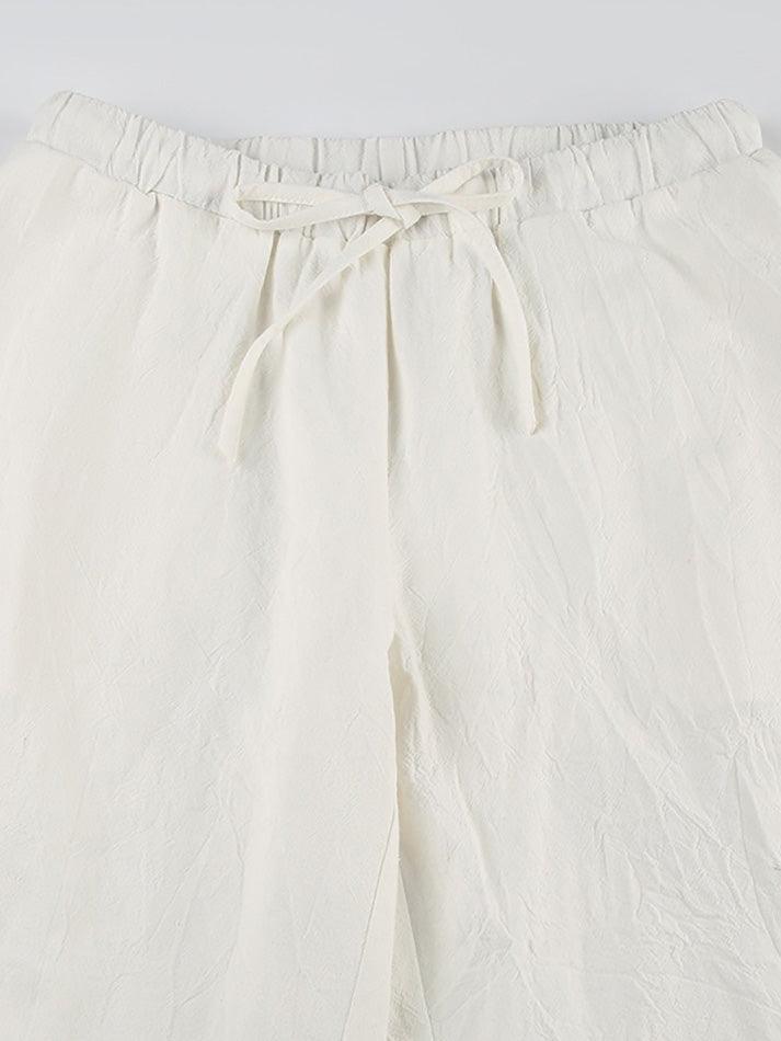 White Classic Drawstring Straight Leg Pants