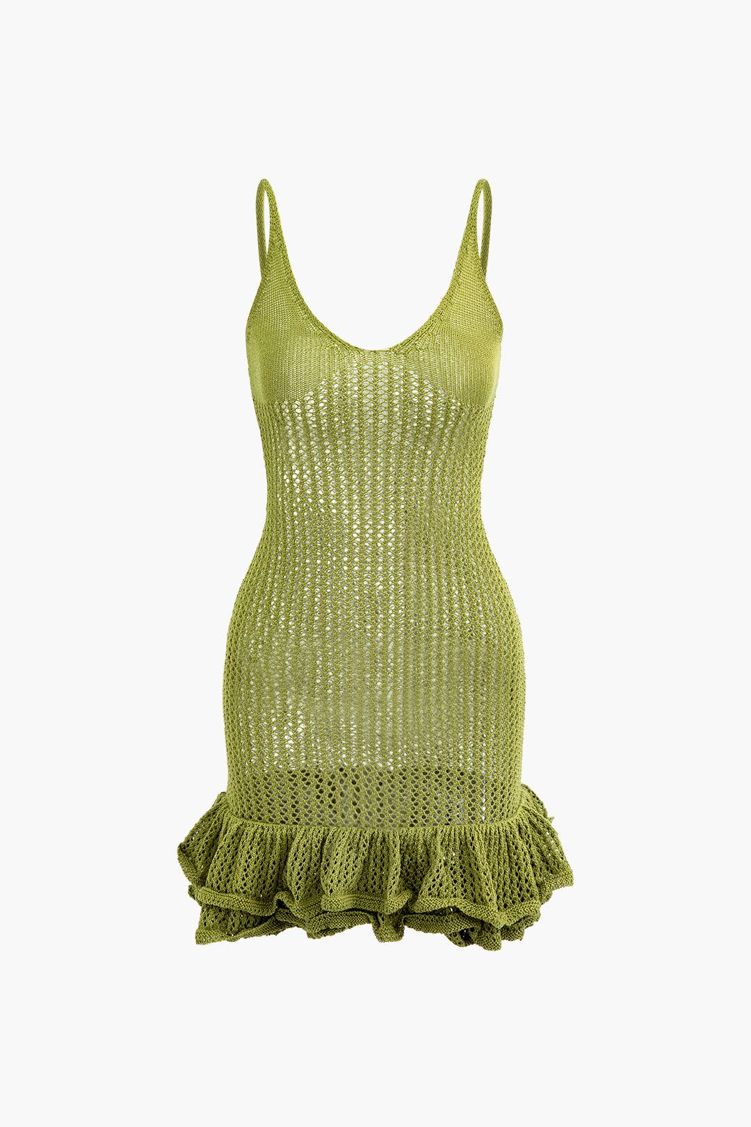 Effen kleur open gebreide cami mini-jurk met ruches en zoom