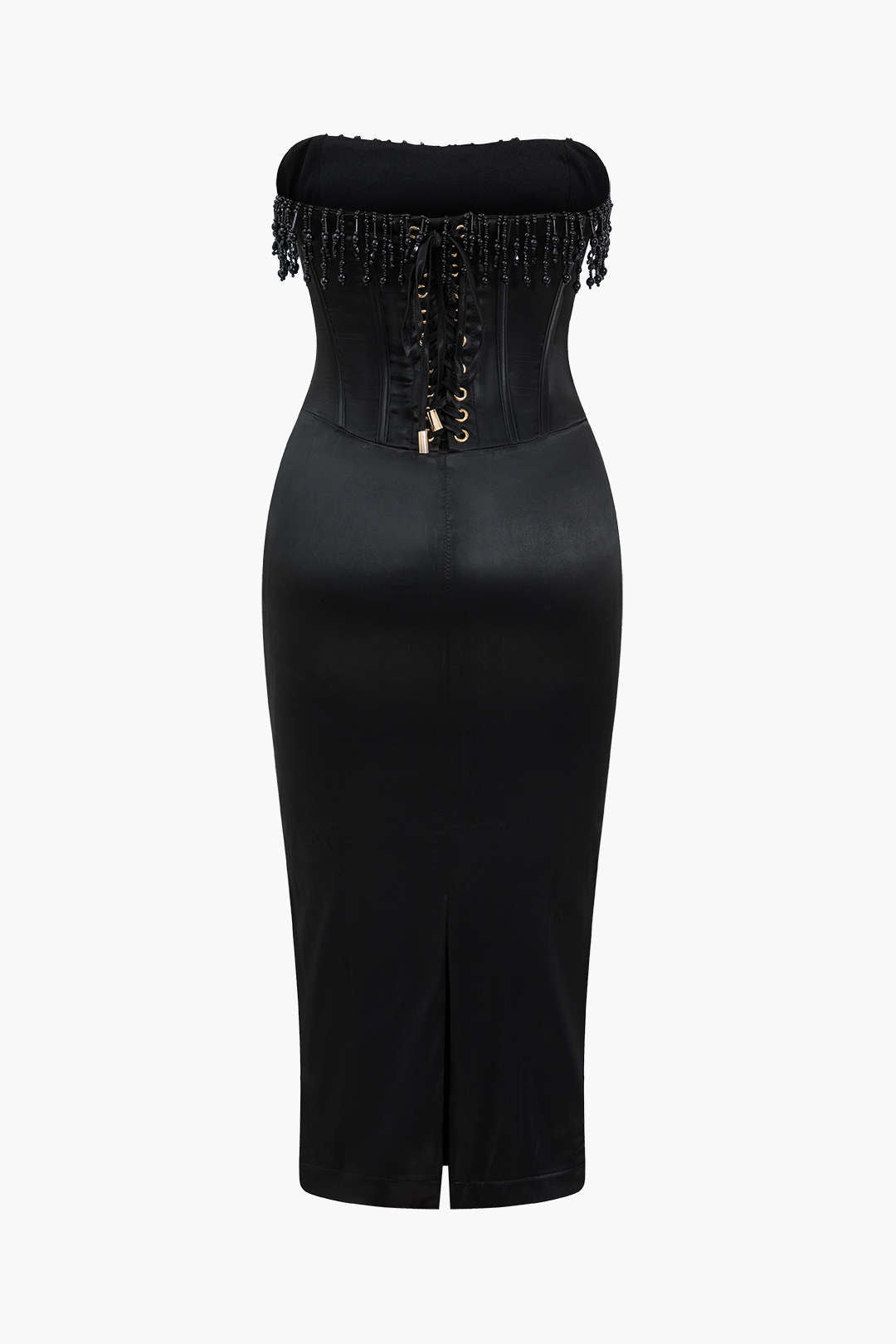 Solid Color Y2k Pearl Braided Eyelet Corset Midi Dress