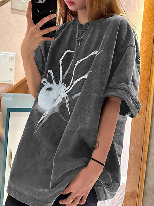 Hiphop oversized T-shirt met korte mouwen en spinprint