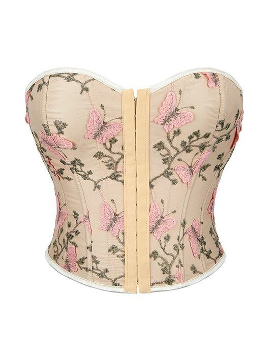 Haut corset bandage vintage avec broderie papillon