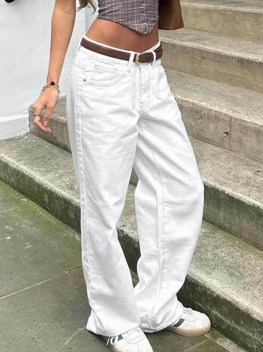 Solid Color Vintage Versatile Simple Midriff Boyfriend Jeans